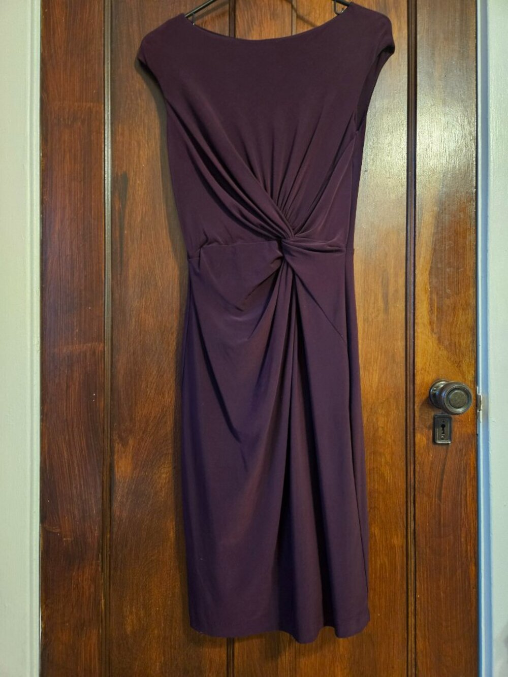 Lauren Ralph Lauren Dark Purple Ruched Twist Front Knot Sheath Dress Size 2